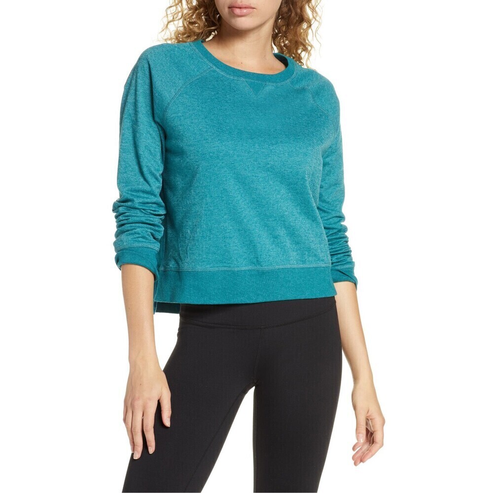 Sweaty Betty London Chelsea Crop Yoga Sweatshirt In Blue Green